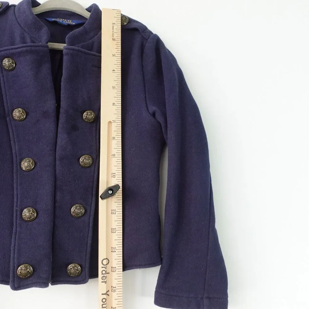 POLO‎ Ralph Lauren Girls Military Jacket 6 Navy Blue Crop Cotton Bronze Button